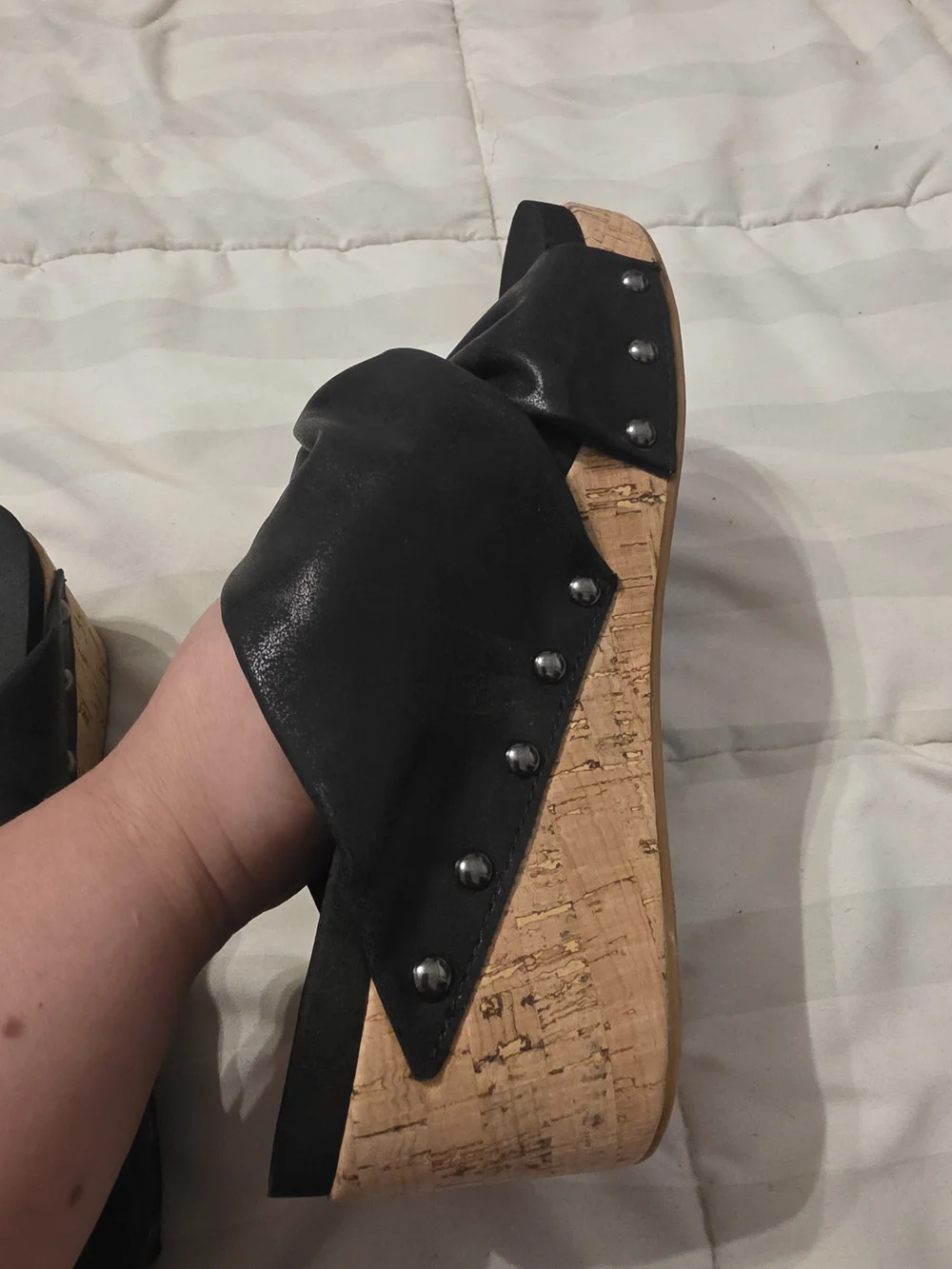 Black Knot Cork Wedge Sandals